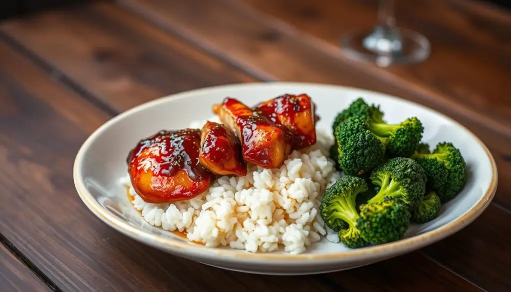 Serving Bourbon Chicken with Rice