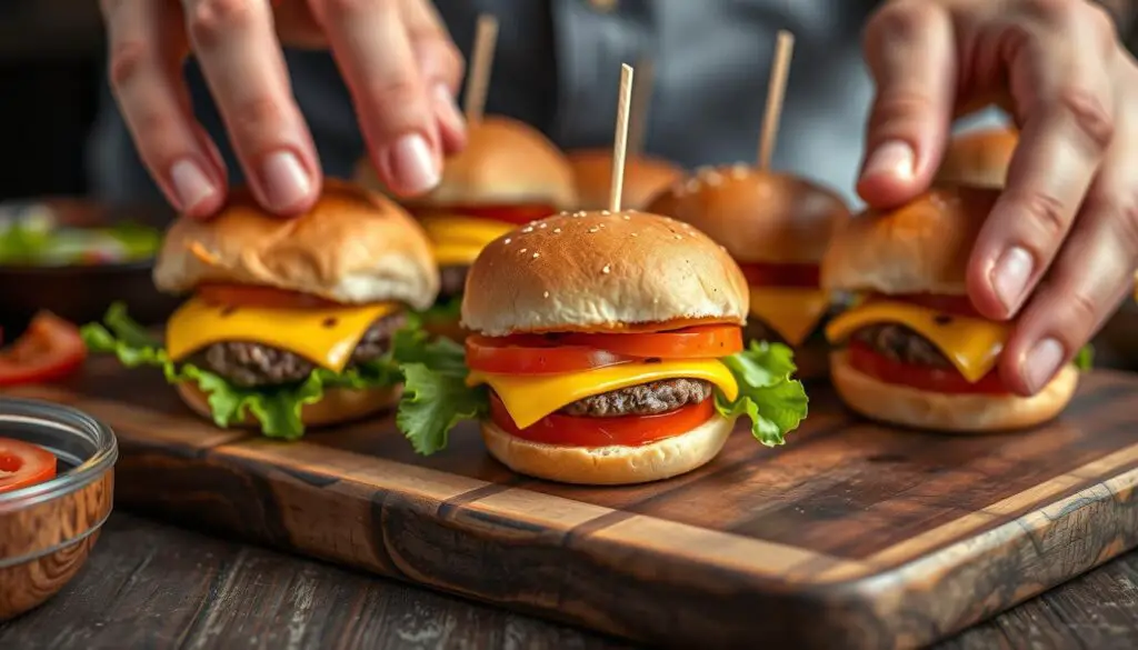 assembling cheeseburger sliders